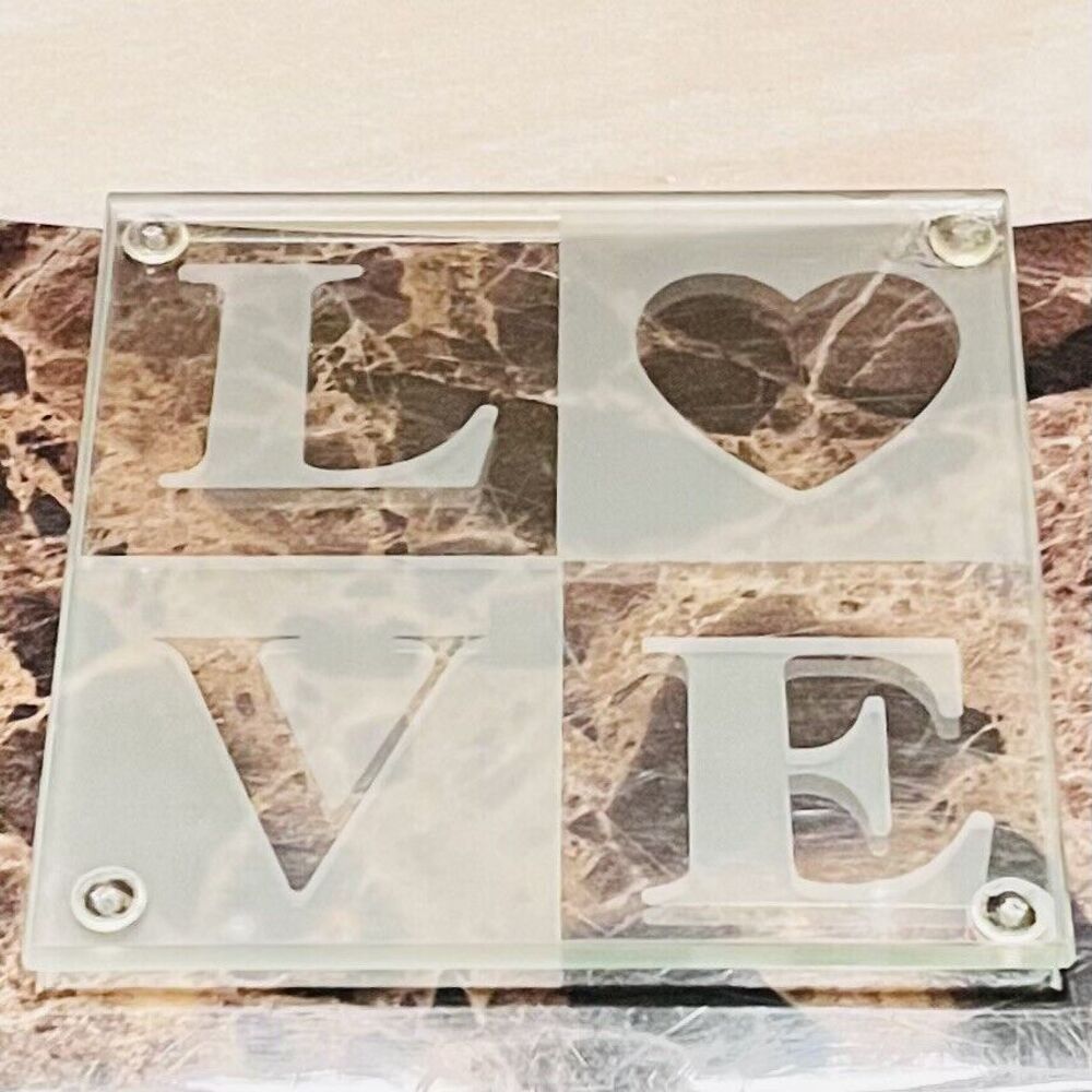 Vintage Kate Aspen Glass LOVE Coasters Set of 4 3.5x3.5" Cocktail Party